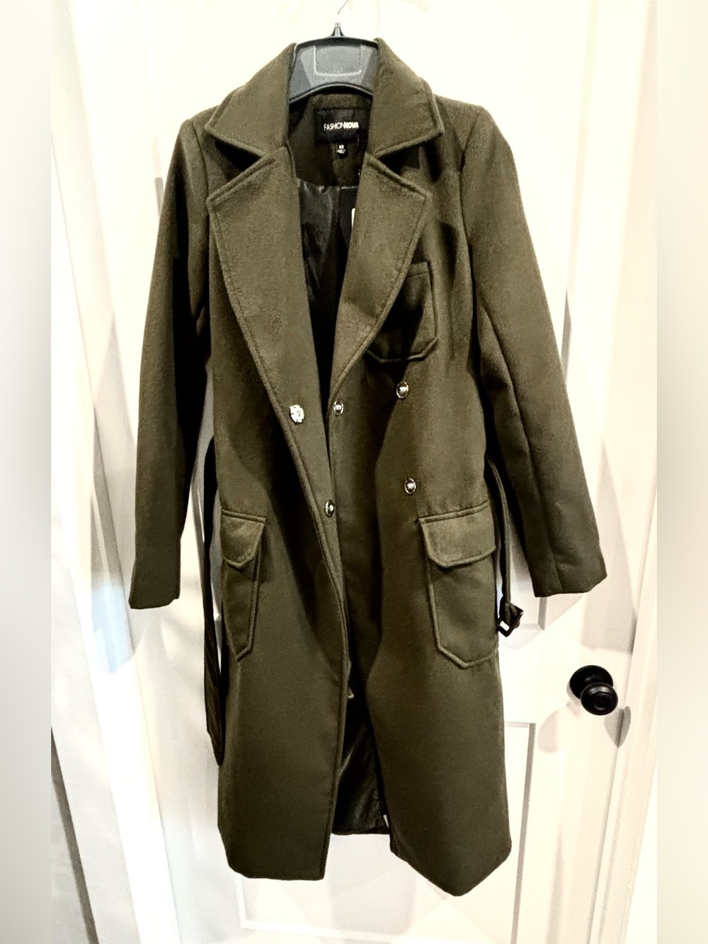 BRAND NEW Olive Amore Belted Long Trench Coat - Women's  SZ S - Picture 8 of 11